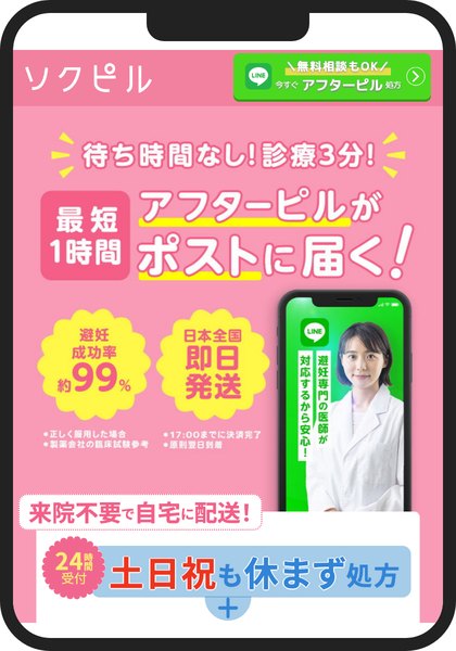 ソクピルの申し込み画面をスマートフォンで表示したところ